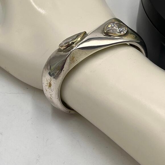 Sterling Silver‎ Pear Shaped Faceted Glass Bezel Set 14K Arched Cuff Bracelet Sm - Picture 5 of 8